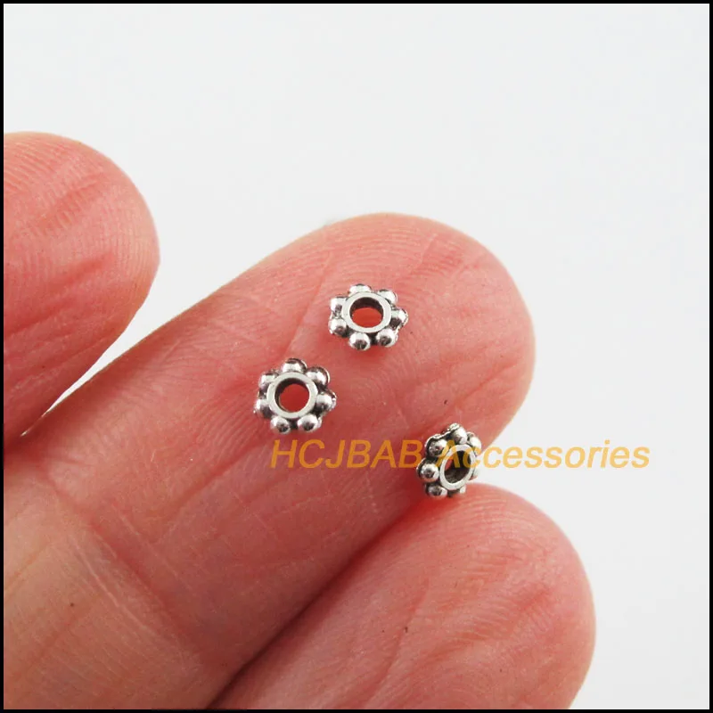 500 New Round Charms Tibetan Silver Color Tiny Flower Spacer Beads 4mm