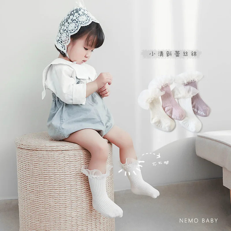 

Spring and Autumn New Baby Socks Princess Lace Socks Stripe Middle Tube Socks Children's Comb Cotton Girls Socks Ruffle