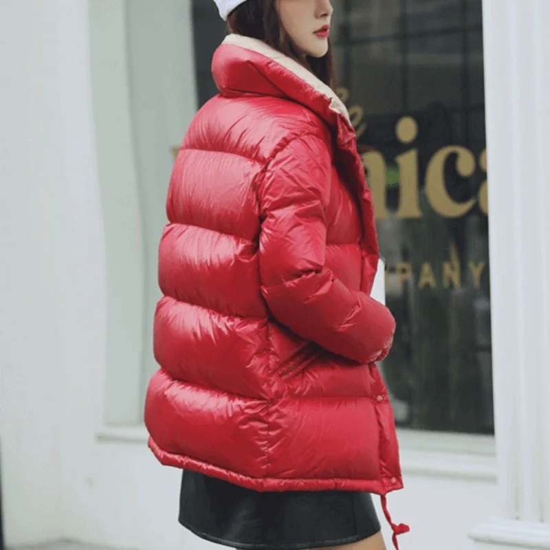 Quality High Women Straight Down Jacket Winter Thicken Warm Long Sleeve Zipper Casual Outwear Female Street White Duck Down Coat