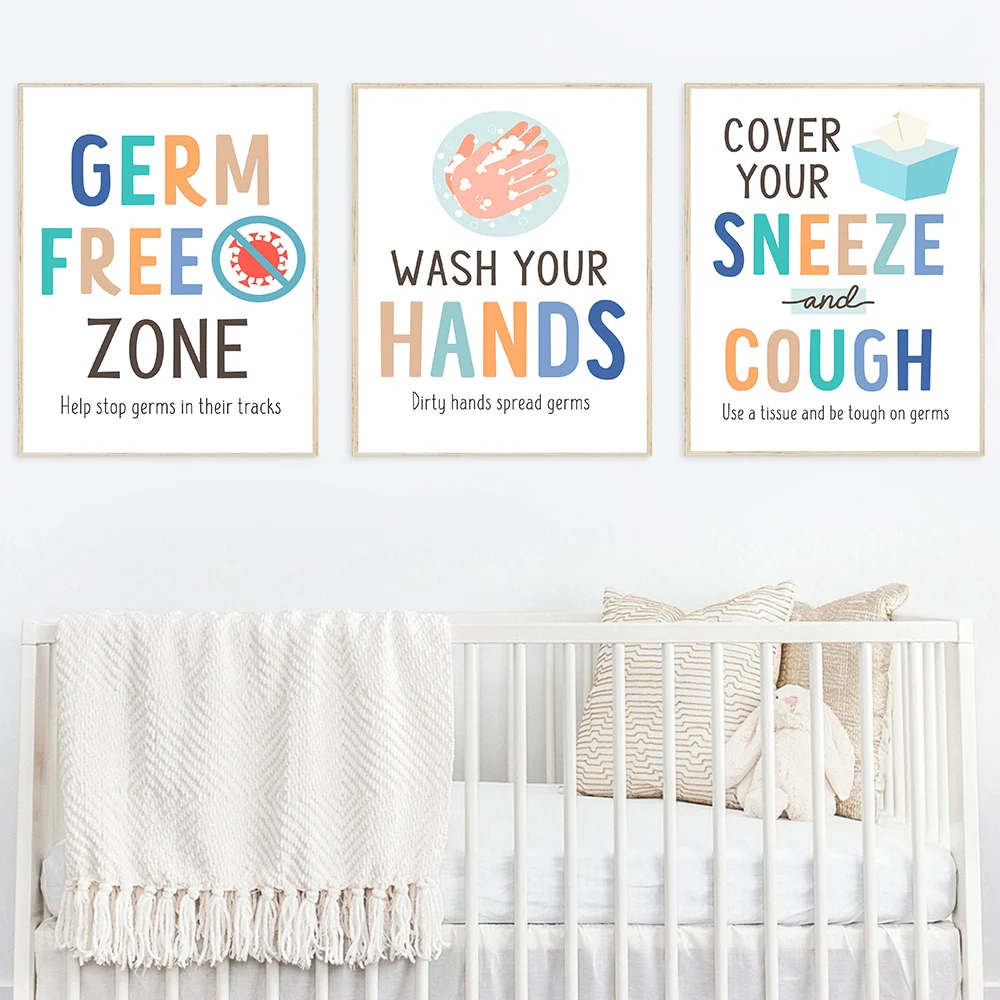 Cover Your Sneeze And Cough Wash Your Hands Poster and Prints Canvas Painting Wall Art Picture School Doctor Office Health Decor