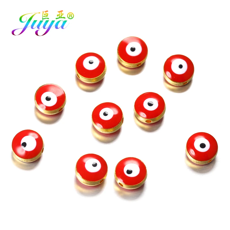 Juya 15Pcs/Lot Wholesale Handmade Enamel Colorful Turkish Greek Evil Eye Beads For DIY Natural Stones Beadwork Jewelry Making