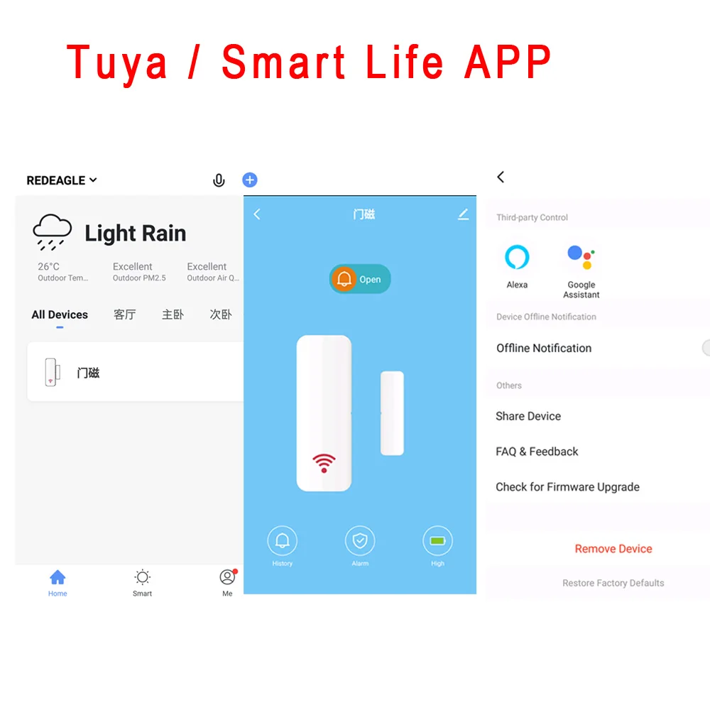 REDEAGLE WiFi Cửa Cảm Biến Cửa Sổ Tuya Kết Nối Không Dây An Ninh Gia Đình Làm Việc Alexa Google Trợ Lý Cuộc Sống Thông Minh Ứng Dụng