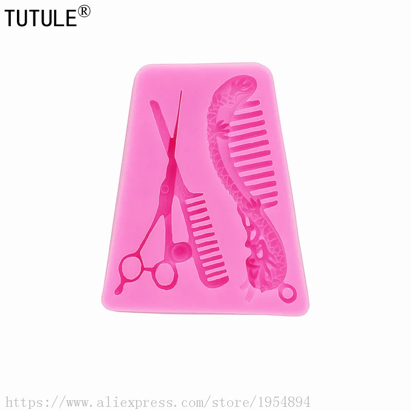 Beauty HAIR SILICONE MOLD Includes Scissors,Comb, Flexible Comb mould,Fondant chocolate cake molds,Clay Polymer Silicone mold