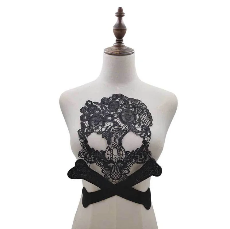 

20Pcs White Black Skull Lace Sewing Applique Neckline Collar Applique Diy Craft Sewing Accessories Scrapbooking Free Shipping
