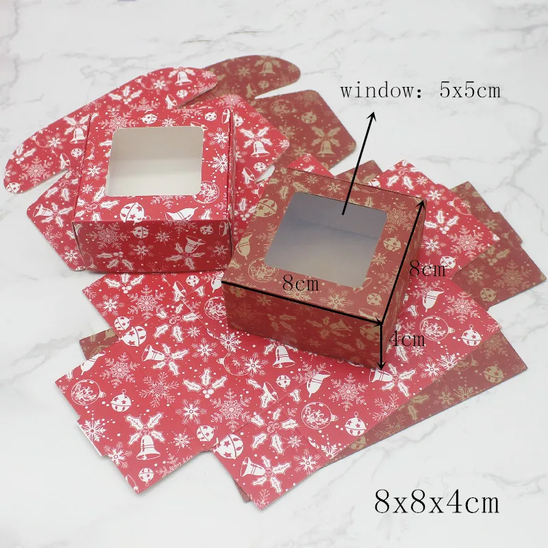 10pcs Multi Size Gifts Box with Window Marbling Style kraft Paper Window Wrapping Package for Jewelry Party Supplies