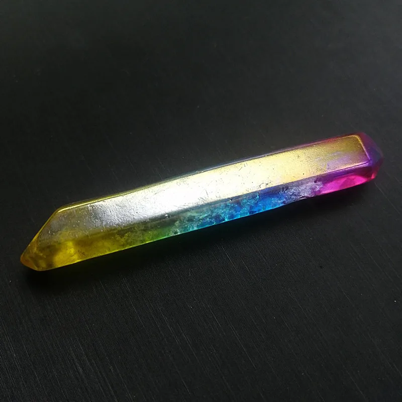 Natural Rock Rainbow Titanium Treated Quartz Wand Aura Lemurian Crystal Point Healing