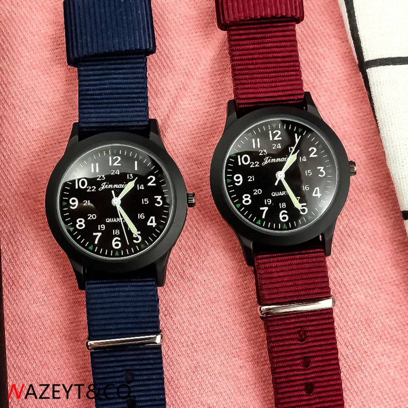 new fashion middle student luminous hands sports watch unisex ruby red midnight blue strap nylon wristwatch children army clock