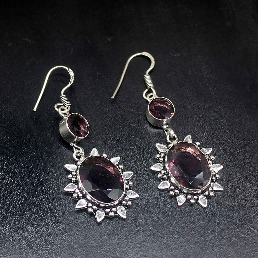 Gemstonefactory Big Promotion Single Unique 925 Silver Vintage Purple Amethyst Women Ladies Gifts Dangle Drop Earrings 20212059