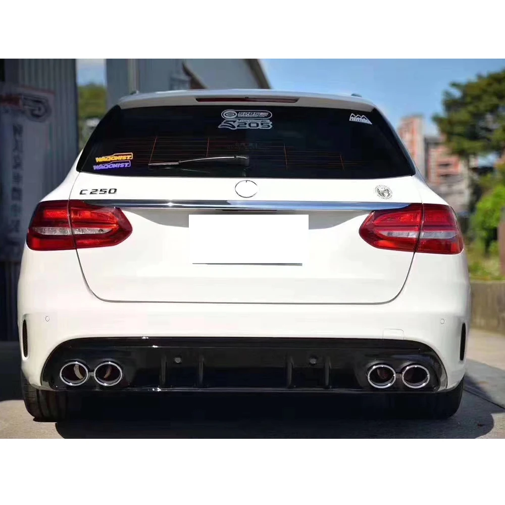 ABS Rear Bumper Diffuser With Round Tips for Benz W205 S205 C200 C300 C400 C450 C43 C63 with Amg Pacakge 15 - 22