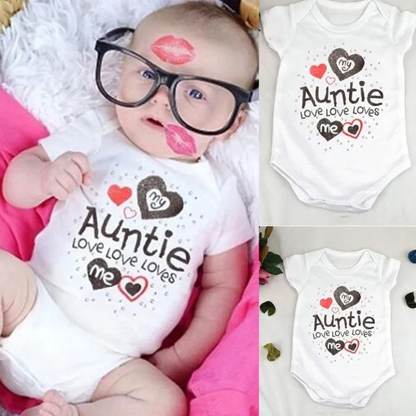 Casual Lovely Baby Kids Romper Bodysuit My Auntie Loves Me Printed Boys Girls Infant Playsuits One Piece Suit Baby Bodysuits