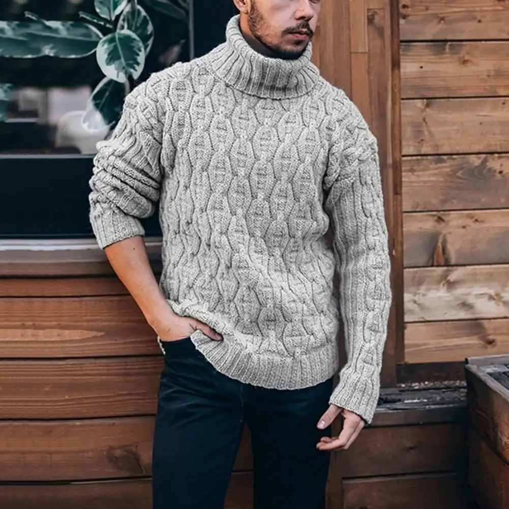 2021 Winter Warm Thick Woolen Sweaters Men Casual Knitted Turtleneck Jumper Tops Men's Fashion Solid Long Sleeve Ribbed Sweater