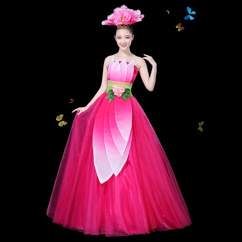 opening dance dress for women new year dancer clothes adults rose flower dance dress singer stage performance