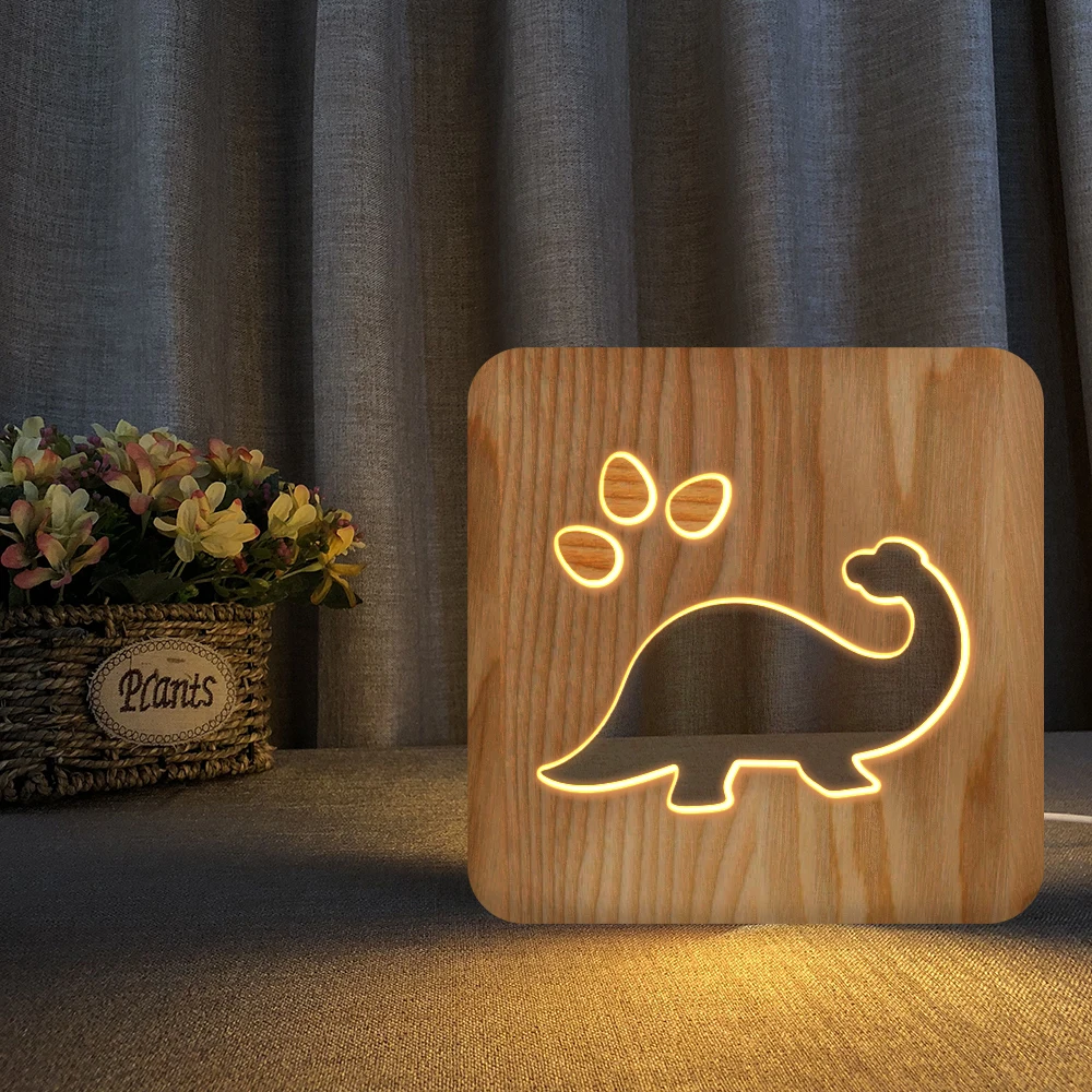 Wholesale 72 Styles Wooden Shape Animal Night Light Luminaria 3D Lamp USB Powered Desk Lights Xmas Gift Dropshipping