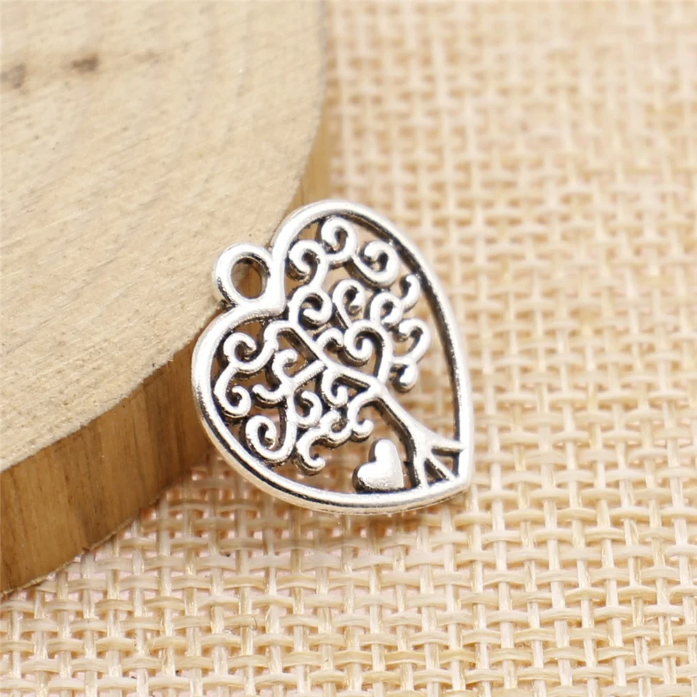 

free shipping 59pcs 17x18mm antique silver Peach heart tree charms diy retro jewelry fit Earring keychain hair card pendant