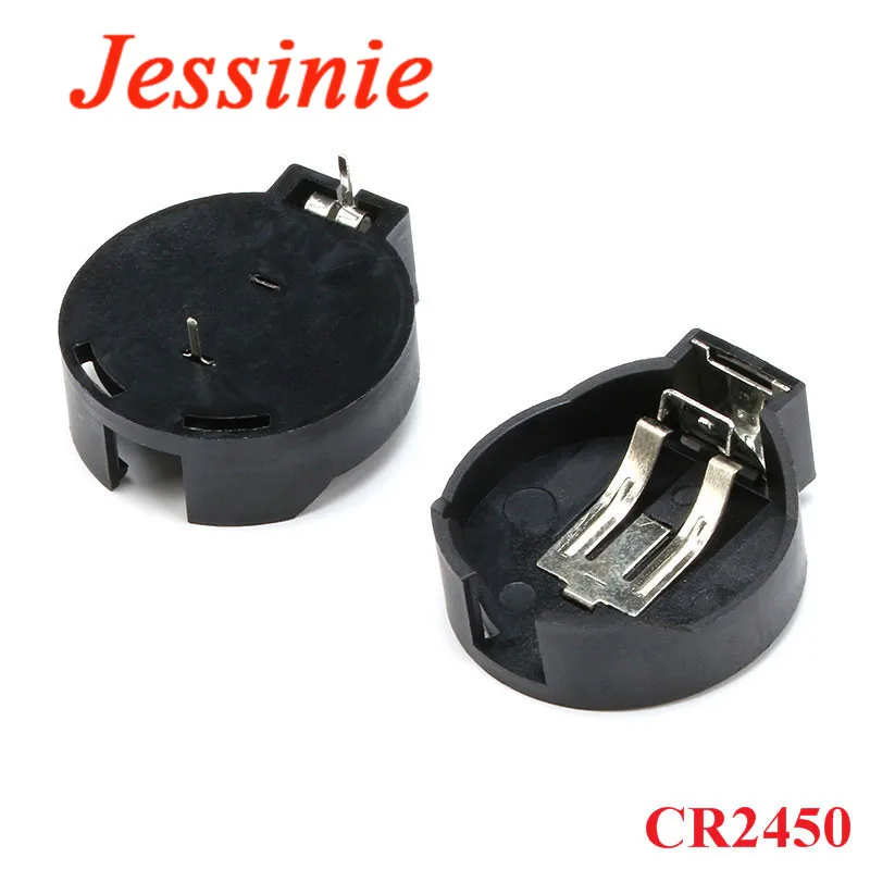 10 stücke CR2450 2450 Knopfzellen Batterie Sockel Inhaber Fall 2 Pins Schwarz Batterie Box