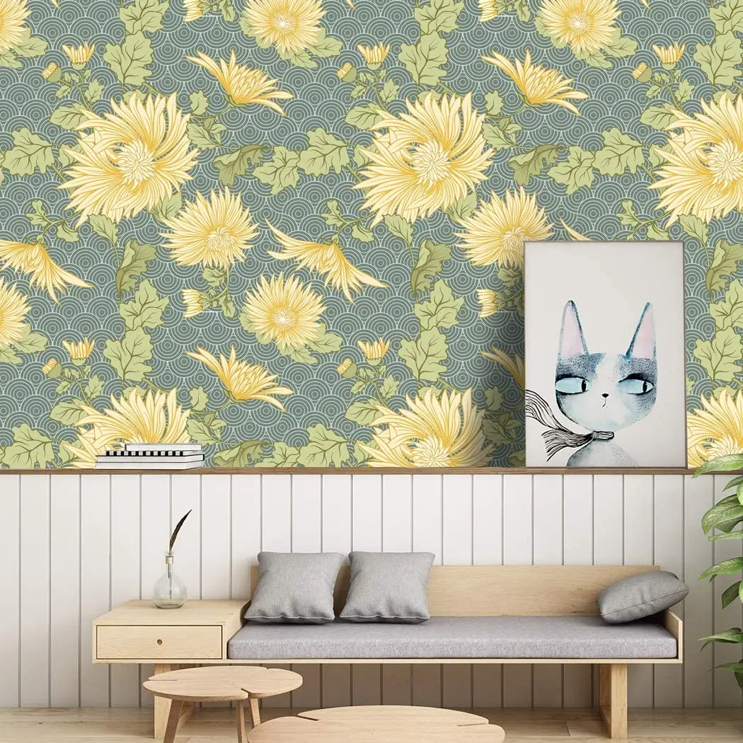 Elegant Yellow Daisy Waves Peel-and-Stick Wallpaper Self-Adhesive Prepasted Waterproof Wall Decor for Furniture Sticker