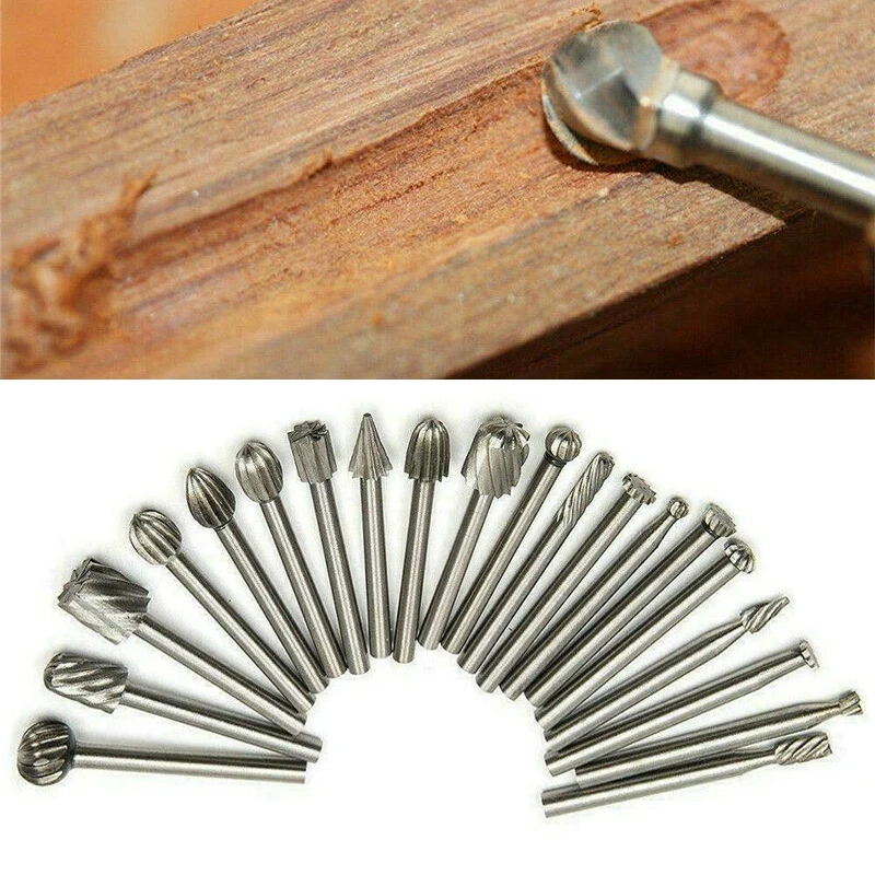 

20pcs HSS Carbide Burr Set Rotary Drill Bits Die Grinder Wood Carving Engraving Tool Different Angle