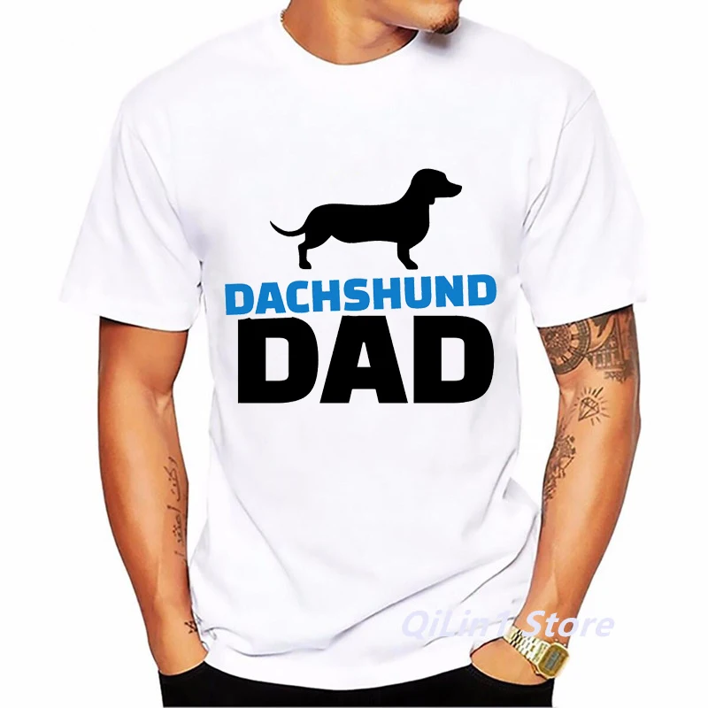 Dachshund Dad Print Graphic Tees Men Funny Tshirt Homme Summer Crazy Dog Lover Birthday Gift Men'S T-Shirts White T Shirt Tops