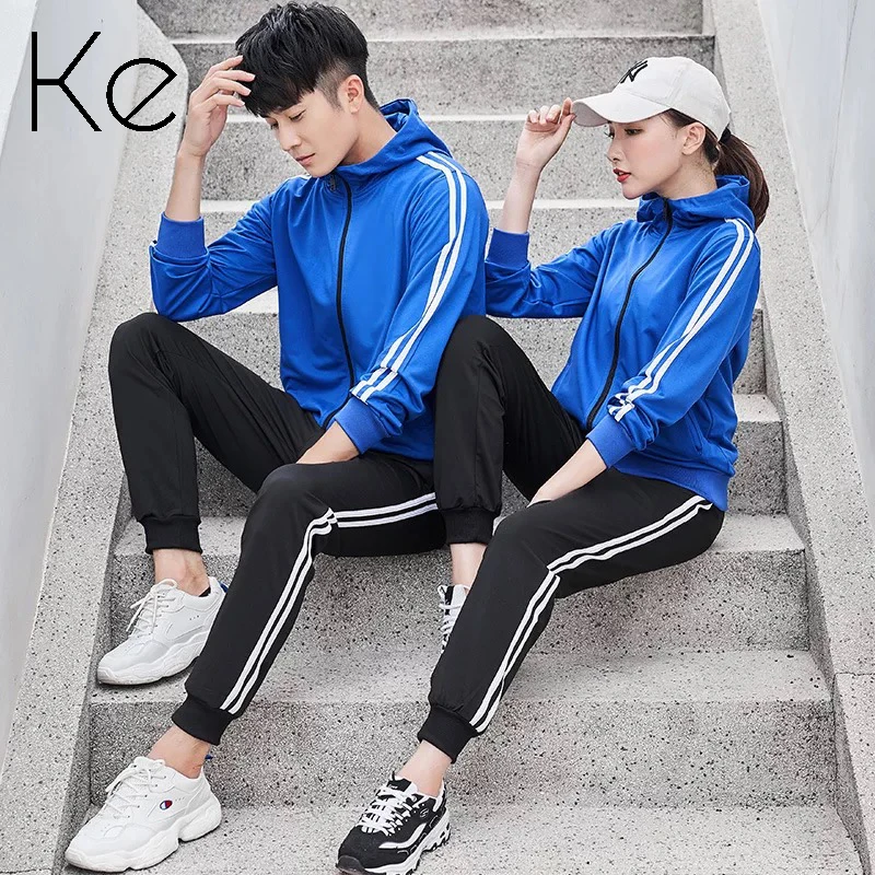 

KE219 New Sports suit male autumn casual wear couple wear two-piece spring female sportswear hooded tracksuit men