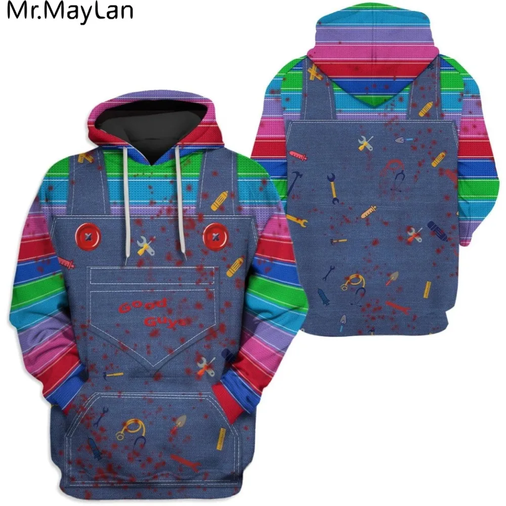 Hipster Bộ Phim Kinh Dị Chucky In 3D Áo Khoác Nam Hoodie Nam/Nữ Unisex Cosplay Áo Nỉ Bé Trai/Bé Gái Dạo Phố trang Phục