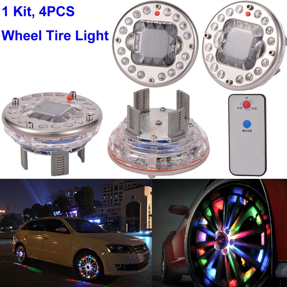 Car Accessories  LED RGB Auto Solar Energy Flash Wheel Tire Rim Light Car Colorful Atmosphere Hub Lamp Car Decorative Lights