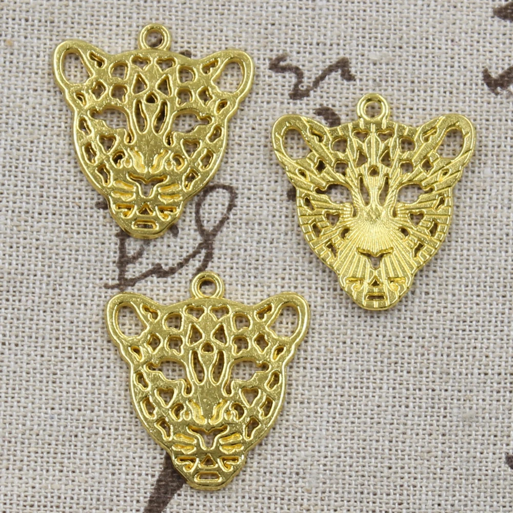 10pcs Charms Hollow Leopard Head 28x26mm Antique Bronze Silver Color Pendants Making DIY Handmade Tibetan Bronze Jewelry