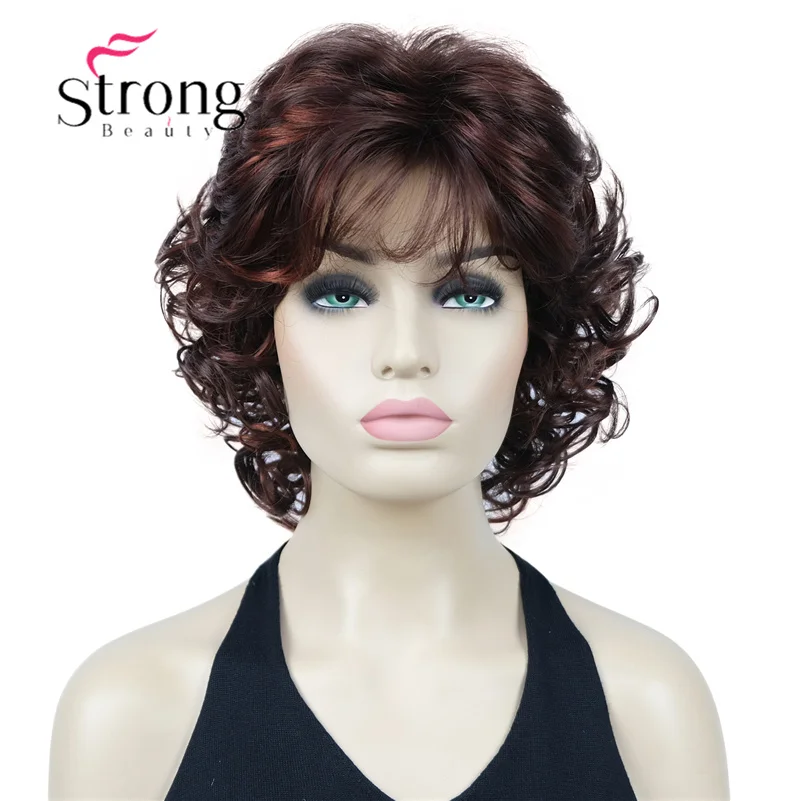 StrongBeauty Natural Look Short Curly Auburn Mix Full Synthetic Wig for women