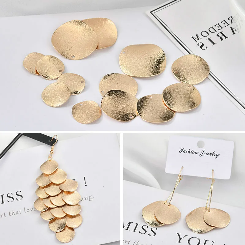 Copper hanging plated side hole wave flash sand texture frosted wafer single multi-layer earring pendant DIY ear accessories