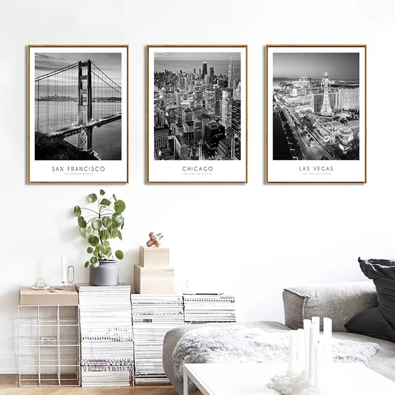 

Modern New York London Paris City Wall art Landscape Posters and Prints Black And White Pictures for Living Room Home Decor