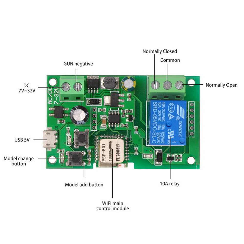 Módulo de interruptor de temporizador de Control remoto inalámbrico para IOS/Android, temporizador de autobloqueo para casa inteligente, DC 7v-32V, Wifi