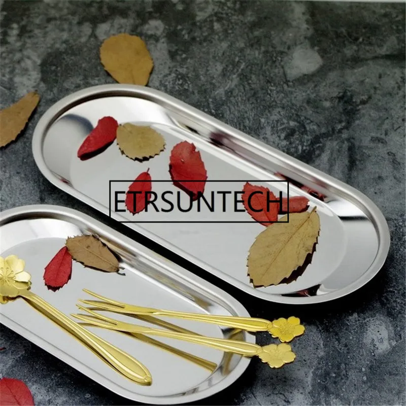 50pcs Stainless Steel  Storage Tray Gold Silvery Oval Fruit Plate Jewelry Display Small Items Storage Supplies