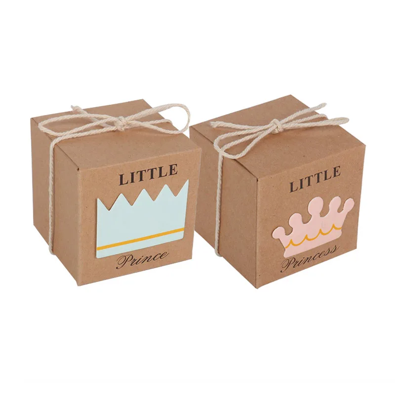 20pcs Cute Princess Prince Kraft Paper Candy Box Baby Shower Gifts For Guests Babyshower Boy Girl 1st Birthday Gift box Party