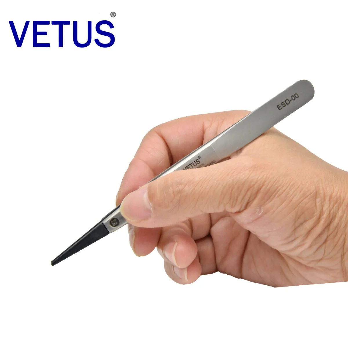 VETUS ESD-00 Interchangeable Head Anti-static Tweezers Stainless Steel Body Anti-static Carbon Fiber Conductive Plastic Head