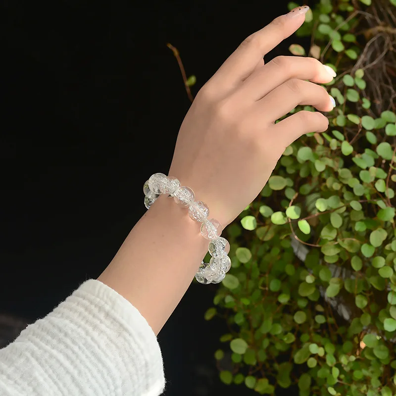 Natural Himalaya Rock White Quartz Crystal Women Men Crystal Bracelet Himalayan Rock clear quartz Round Beads 10-16mm AAAAA