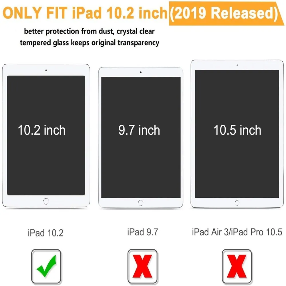 Vidrio Templado 9H para iPad de 7. ª generación, Protector de pantalla de 10,2 pulgadas, película protectora de vidrio HD 2019, A2200, A2198, A2197