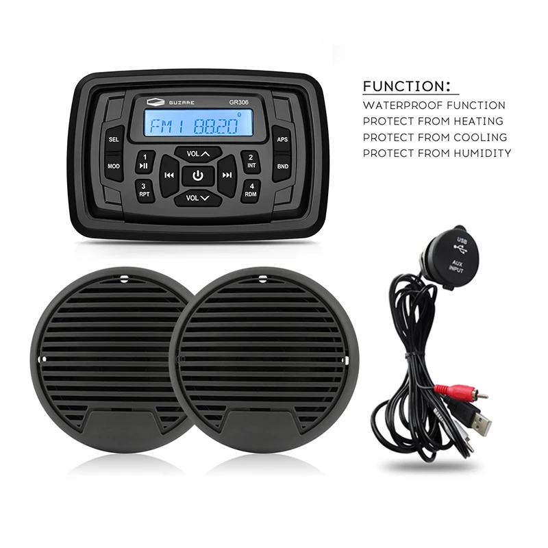 

Marine Radio Stereo Bluetooth Sound System Receiver Car FM AM MP3 Player+3 Inch Waterproof Marine Speaker+USB Boat Audio Cable