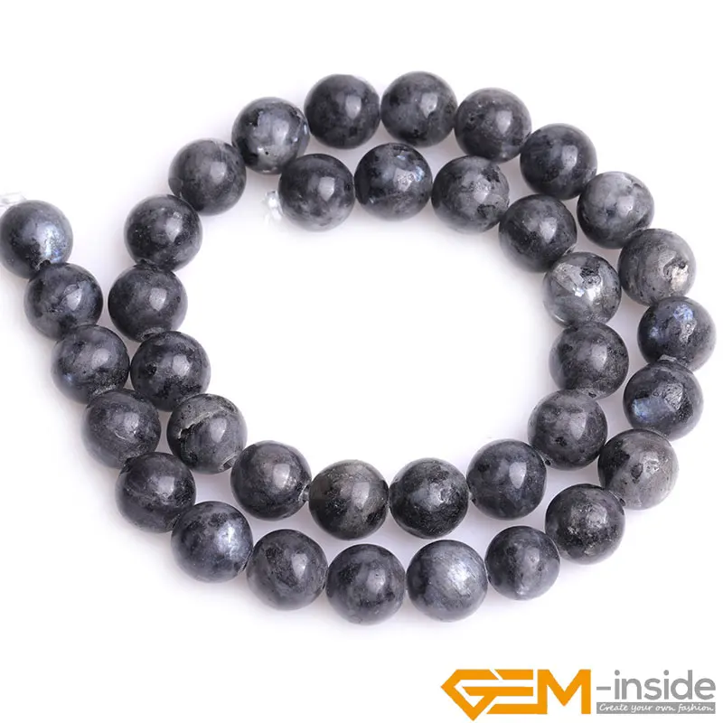 2mm Big Hole Round Bead Rainbow Black Larvikite Stone Beads For Jewelry Making Strand 15 inch DIY Jewelry Bead For Bracelet