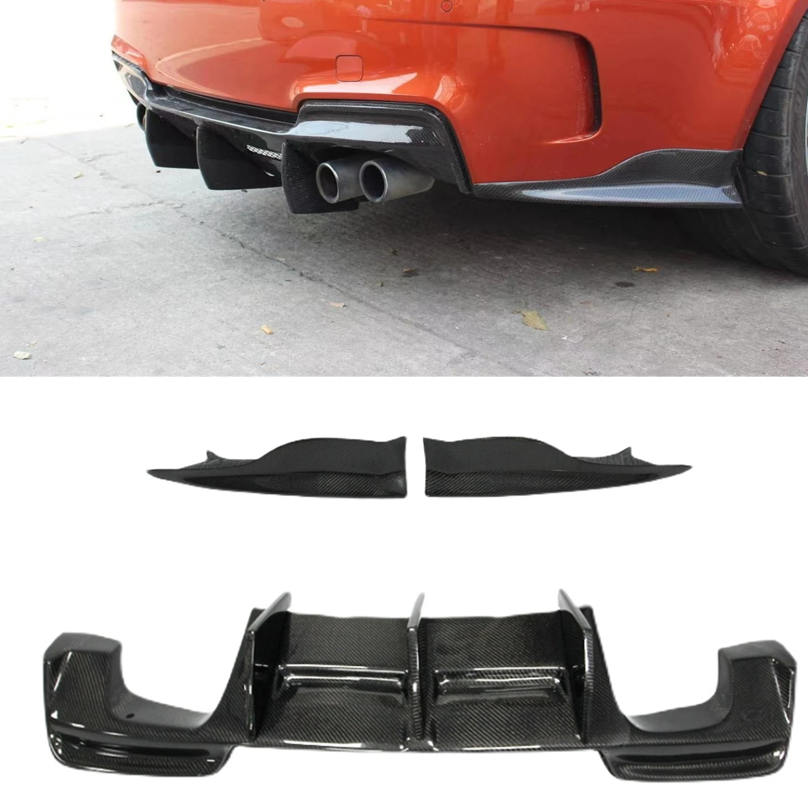 

For BMW 1 Series E82 1M E88 1M Coupe 2011-2013 RZ Style Carbon Fiber Rear Bumper Diffuser+Side Spoiler Lip Splitter Cover Kit