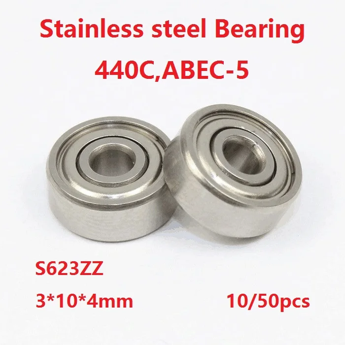 10/50pcs ABEC-5 S623ZZ 3x10x4mm Stainless steel bearing Double metal shielded cover Deep Groove Ball bearing  S623 ZZ 623ZZ