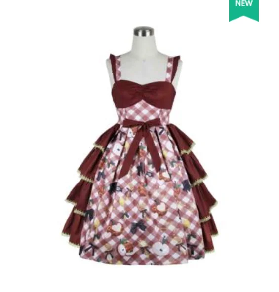 Robe lolita jsk pour fille, tenue de princesse japonaise à carreaux, douce, impression victorienne, kawaii, pour fête thé