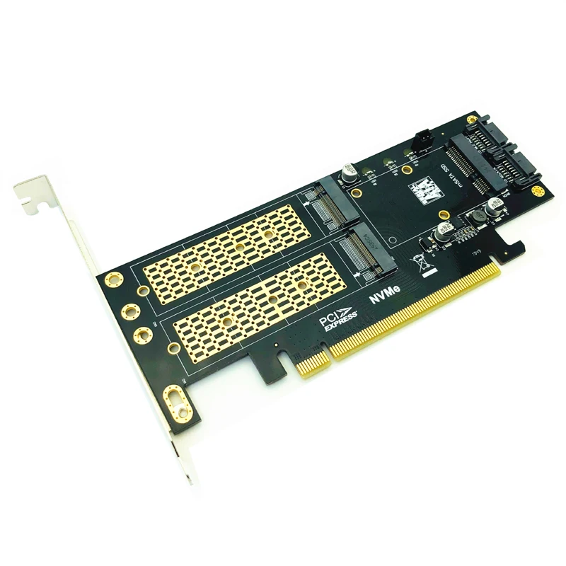 3 in 1 NGFF and mSATA SSD Adapter Card M.2 NVME to PCIe 16X/M.2 SATA SSD to SATA III/mSATA to SATA Converter+2 SATA Cable Raiser