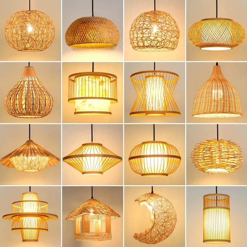 Rattan Pendant Lamp Bamboo Wood Creative Personality Hand Knitted Simple  Living Room Bamboo Light Fixture Hanging Lamp