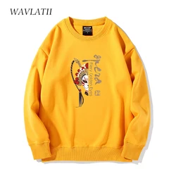 WAVLATII Bright Yellow Peking Opera Print Thick Sweatshirts Female New Black Casual Warm Liner Winter Hoodies Tops WH2147