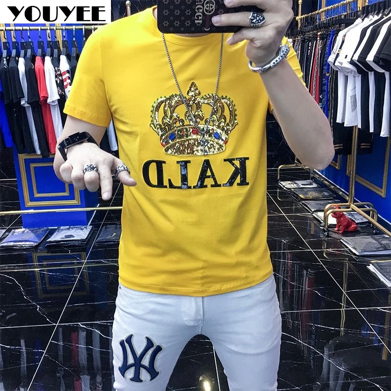 

Men's Embroidery Crown Short Sleeve T-shirt 2021 Summer New Fashion Brand Personality High-Quality Cotton Male Tees Top Clothing