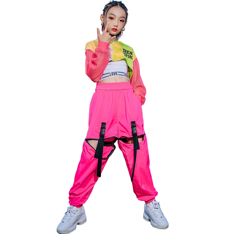 Kids Hip Hop Clothing Multi-Color Crop Tops Pink Hip-Hop Pants For Girls Jazz Street Dance Perofrmance Wear Stage Outfit BL6318