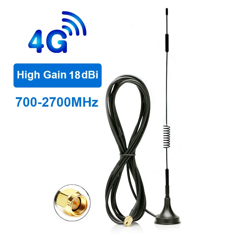 18dBi 4G Lte Antenna Magentic Base 700-2700MHz Signal Booster Wifi Aerial with 3 Meters Extension Cable SMA Male Connector