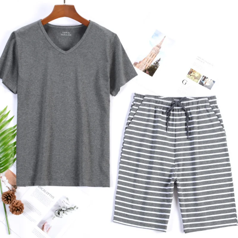 Conjunto de pijamas de algodón 95% para hombre, pantalones cortos de verano, traje de dos piezas, ropa de dormir, pantalones cortos de manga, 4xl