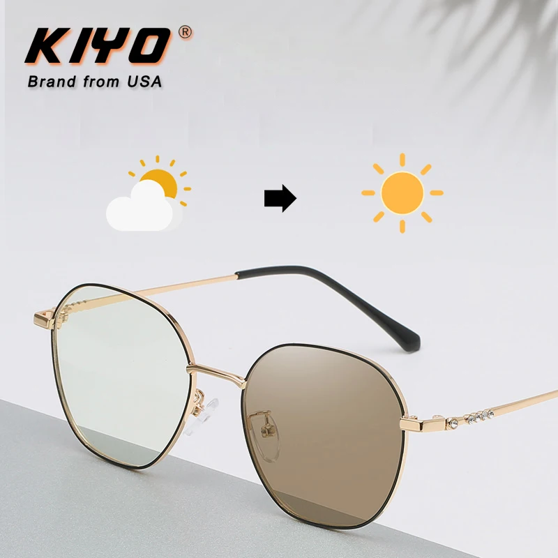 

KIYO Brand 2020 New Women Men Round Anti-Blue Light Photochromic Sunglasses Metal Fashion Sun Glasses UV400 Sport Eyewear 9649