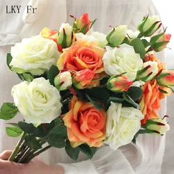 LKY Fr Hochzeit Bouquet Rosen Künstliche Blumen DIY Braut Brautjungfer Zubehör Silk Real Touch Rosen Ehe Tisch Dekoration