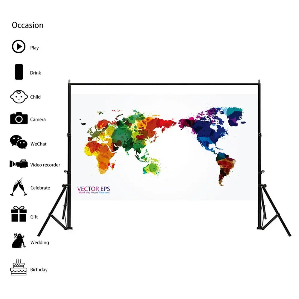 Mapa del mundo EPS de 150x225cm, mapa del mundo, decoración de pared para oficina, arte de acuarela urbana, mapa del mundo, no tejido, DIY